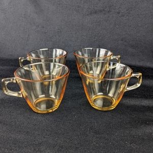 Set of 4 vintage unique peach glass handled cups
